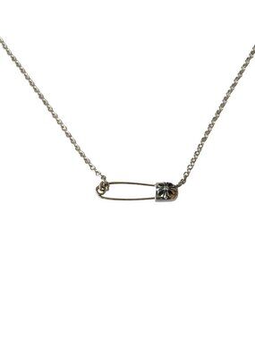 Chrome Hearts Safety Pin with Diamond Roll Chain Necklace Silver